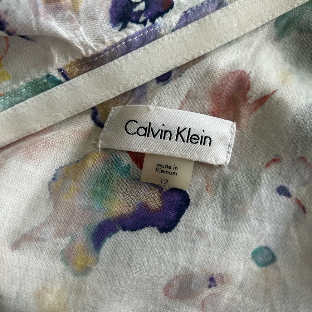 Calvin Klein One Shoulder Sheath White Multicolor Floral 100% Cotton Dress Sz 12 - Picture 5 of 9